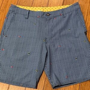 Sperry BLUE STRIPED PREPPY Shorts 34 BLUE boat flags SEERSUCKER NAUTICAL FLAGS